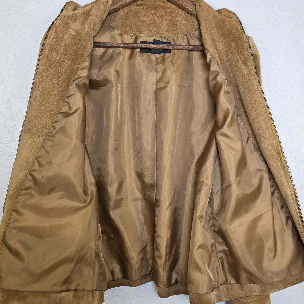 Alfani Women's Brown Suede Leather Zip-Up Jacket – Boho Classic Chic - Size M - Picture 9 of 15